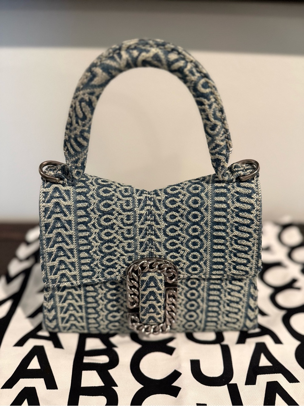 Marc Jacobs Navy and Cream Jacquard Mini Top-Handle Bag